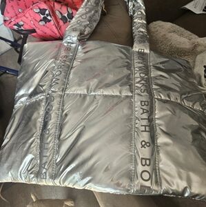 Bath & Body Works Silver Quilted Tote with Metallic Finish